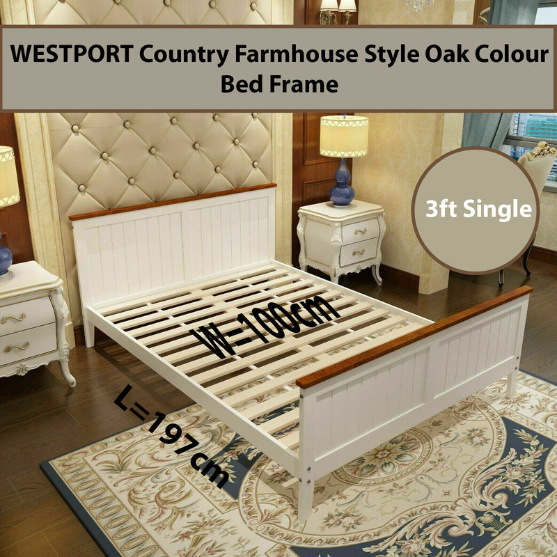 Waterford  Single | Wooden Pine 3ft Single 4ft6Inch Double White & Oak Color Bedding Frame Childrens