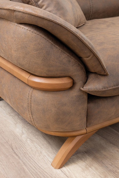 Focus Design Brown Fabric Berger 1 & 3 Seater Sofa Set Stain-Proof Fabric