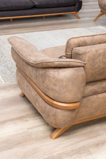 Focus Design Brown Fabric Berger 1 & 3 Seater Sofa Set Stain-Proof Fabric