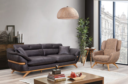 Focus Design Brown Fabric Berger 1 & 3 Seater Sofa Set Stain-Proof Fabric