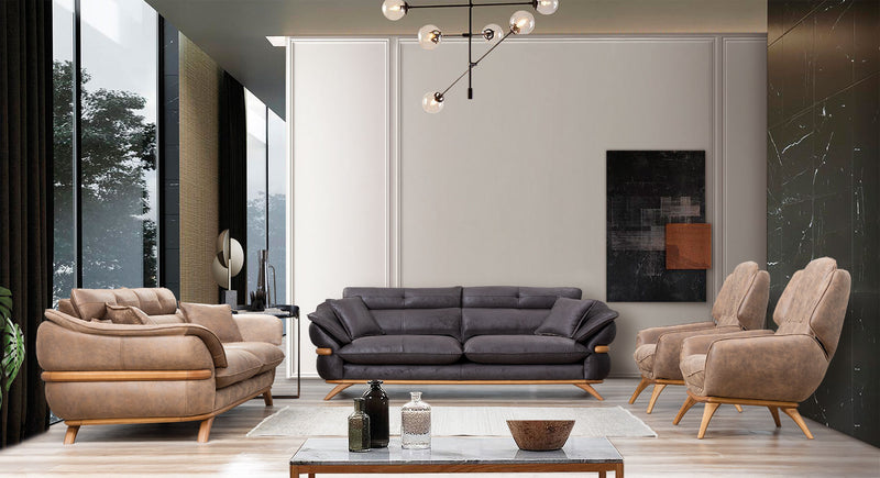 Focus Design - Black Fabric Sofas Sets For Living Room